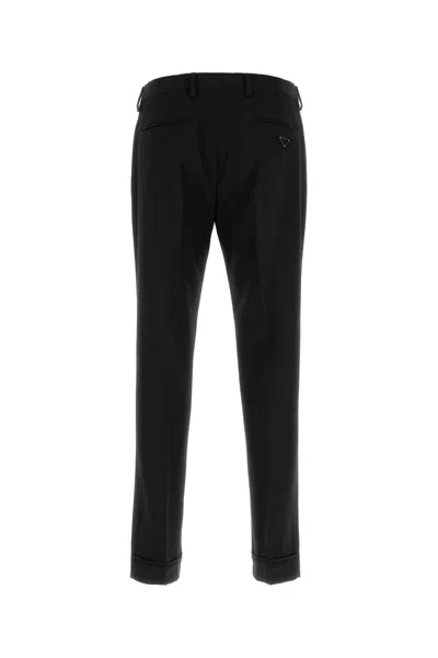 Prada Wool Trousers With Front Crease And Cropped Length In Black