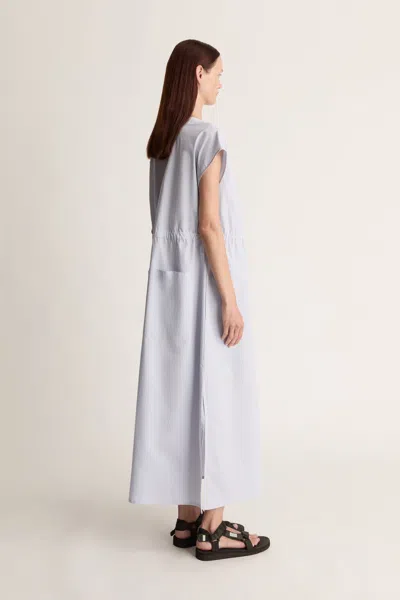 Lee Mathews Lm Poplin V Neck Dress In Blue