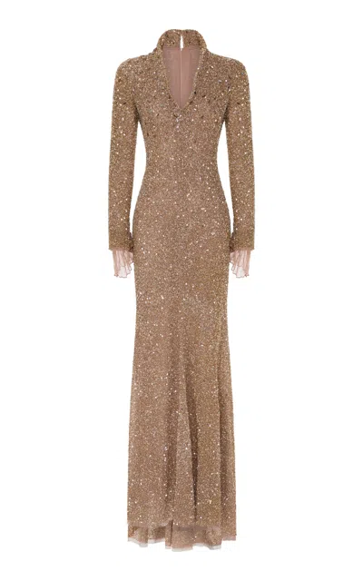 Marmar Halim Sequined Long Sleeve Gown