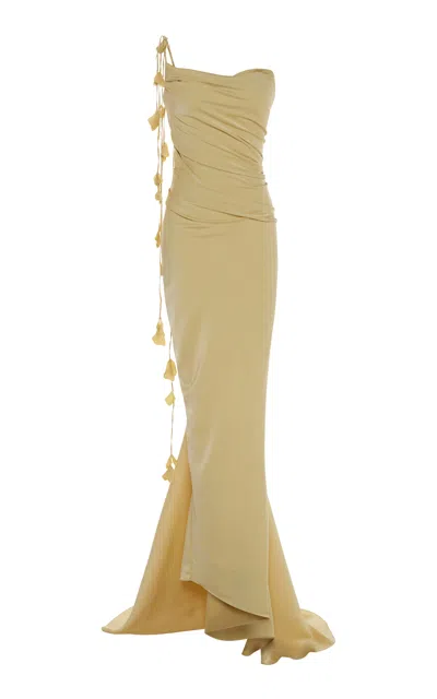 Marmar Halim Strapless Cape Detailed Gown