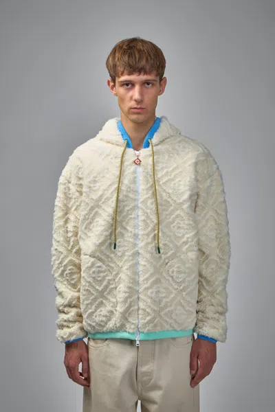 Casablanca Monogram Jacquard Oversized Fleece Jacket In White
