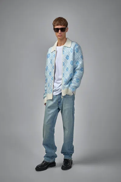 Casablanca Mohair Monogram Zip Jumper In Blue