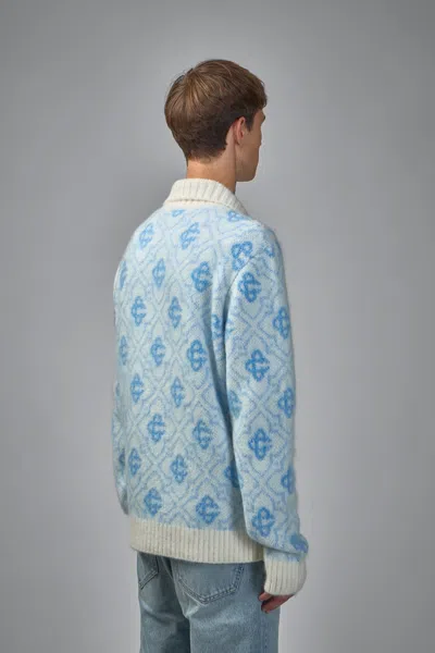 Casablanca Mohair Monogram Zip Jumper In Blue