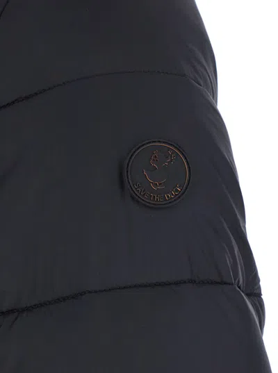 Save The Duck Lysa Black Long Down Jacket With Logo Detail In Shiny Fabric Woman In Black