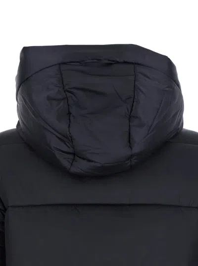 Save The Duck Lysa Black Long Down Jacket With Logo Detail In Shiny Fabric Woman In Black