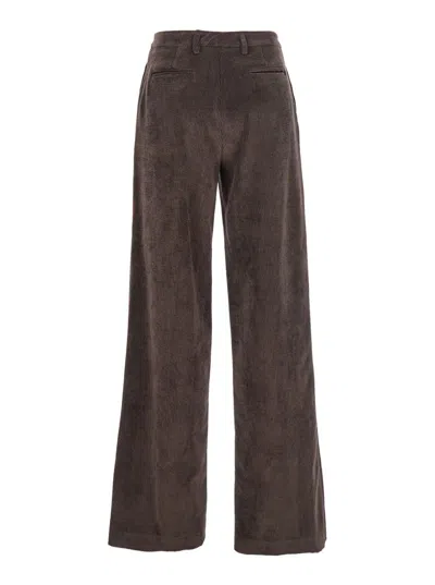 Plain Ribbed Pants In Brown