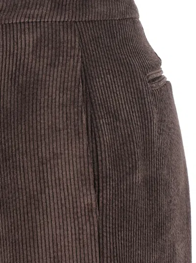 Plain Ribbed Pants In Brown