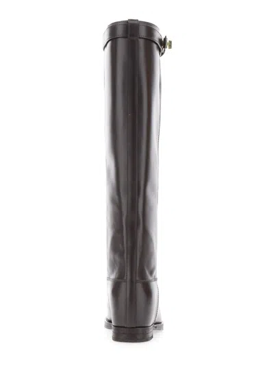 Via Roma 15 Brown Tall Boots With Decorative Buckle In Gray