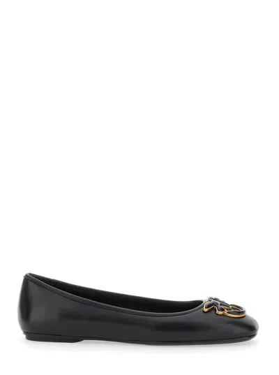 Pinko Flat Nappa Leather Ballet Flats With Love Birds Logo In Black