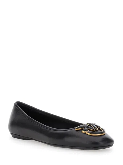 Pinko Flat Nappa Leather Ballet Flats With Love Birds Logo In Black