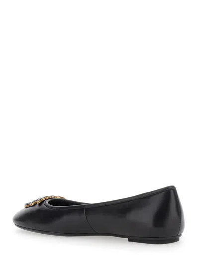 Pinko Flat Nappa Leather Ballet Flats With Love Birds Logo In Black