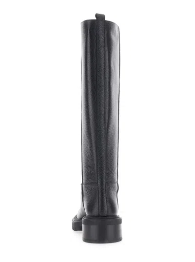 Via Roma 15 Smooth Black Tall Boots With Functional Design In Black