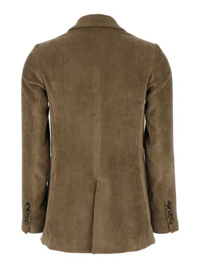 Plain Brown Double-breasted Jacket With Peak Revers In Courduroy Woman In Brown