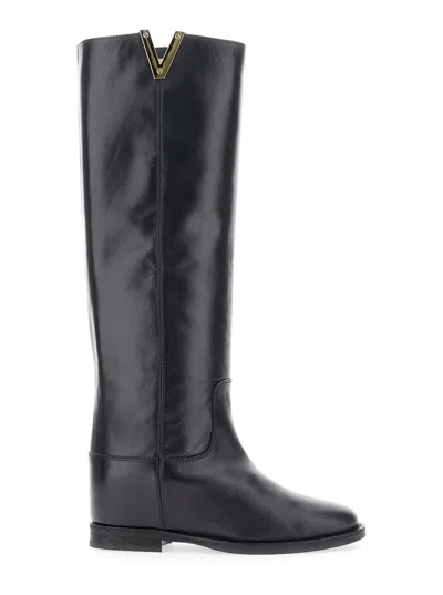Via Roma 15 Knee-high Boots With Subtle V-gold Accent In Multi