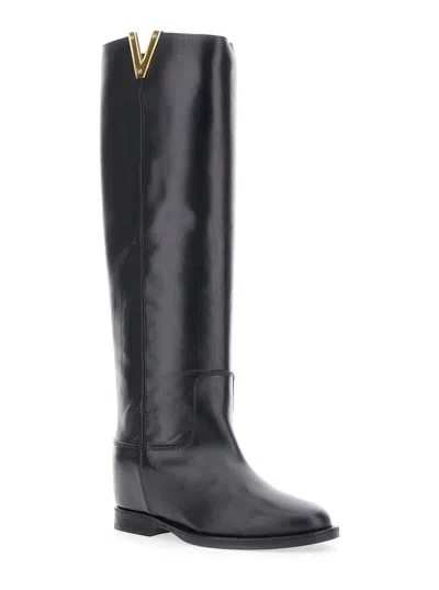 Via Roma 15 Knee-high Boots With Subtle V-gold Accent In Multi