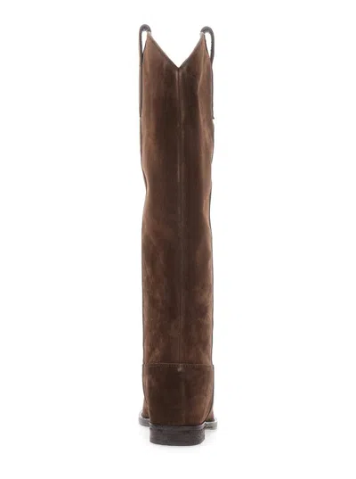 Via Roma 15 Tall Brown Suede Boots With Subtle Stitching In Black
