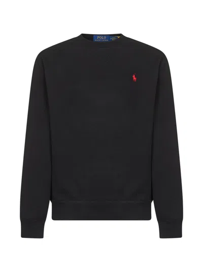 Polo Ralph Lauren Black Crewneck Sweatshirt With Pony Embroidery In Cotton Blend Man