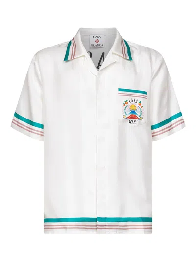 Casablanca Mens Tbc Cuban-collar Graphic-pattern Silk Shirt In White
