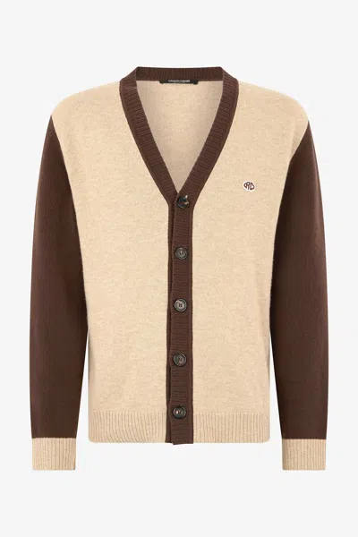 Roberto Cavalli Cardigan With Rc Monogram Patch In Brown