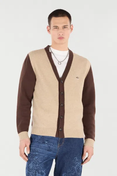 Roberto Cavalli Cardigan With Rc Monogram Patch In Brown
