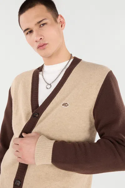 Roberto Cavalli Cardigan With Rc Monogram Patch In Brown