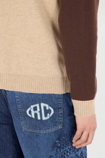 Roberto Cavalli Cardigan With Rc Monogram Patch In Brown