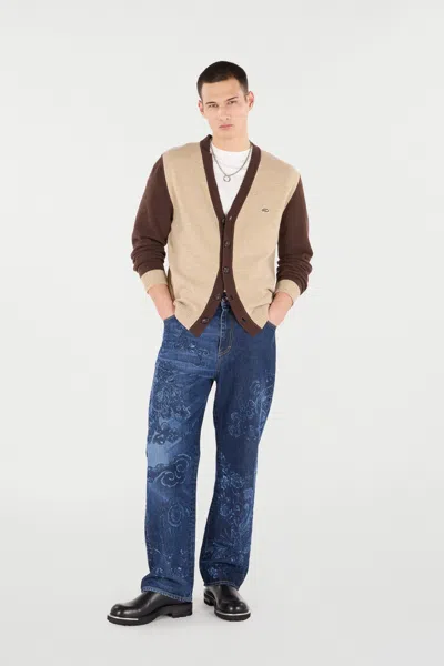 Roberto Cavalli Cardigan With Rc Monogram Patch In Brown