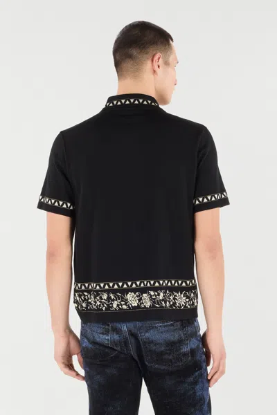 Roberto Cavalli Knitted Polo Shirt With Jacquard Pattern In Black