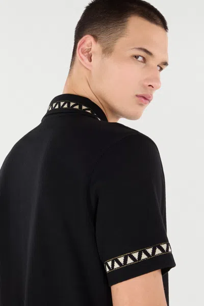 Roberto Cavalli Knitted Polo Shirt With Jacquard Pattern In Black