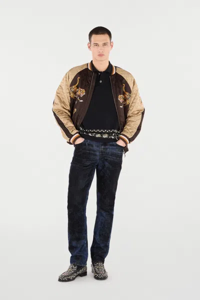 Roberto Cavalli Knitted Polo Shirt With Jacquard Pattern In Black