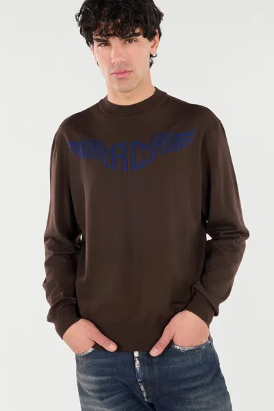 Roberto Cavalli Wool Sweater With Winged Logo In Brown