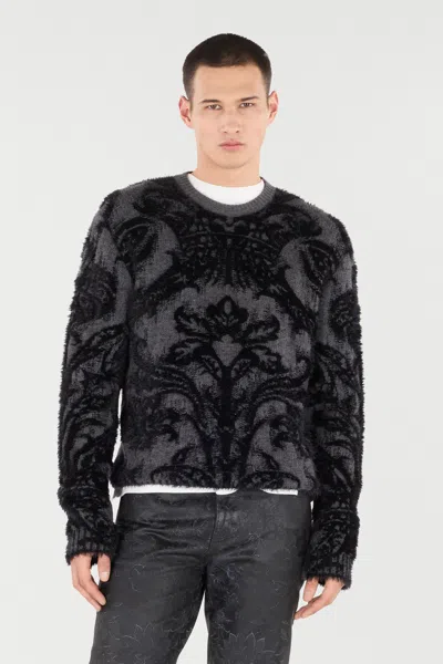 Roberto Cavalli Sweater With Plush Brocade Pattern In Black