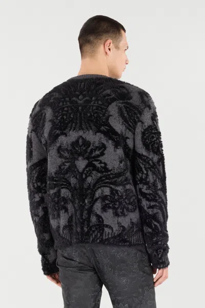 Roberto Cavalli Sweater With Plush Brocade Pattern In Black