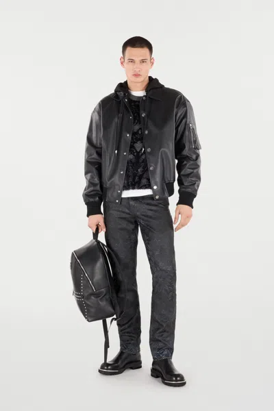 Roberto Cavalli Sweater With Plush Brocade Pattern In Black