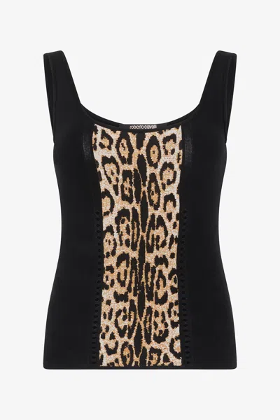 Roberto Cavalli Stretch Top With Jaguar Skin Insert