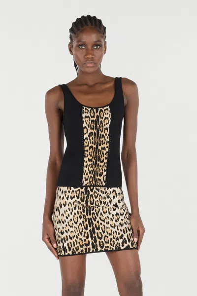 Roberto Cavalli Stretch Top With Jaguar Skin Insert