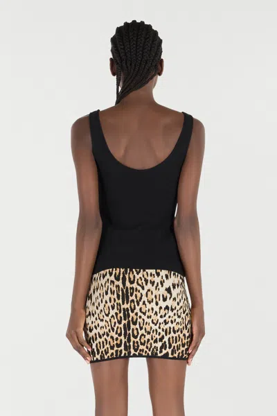 Roberto Cavalli Stretch Top With Jaguar Skin Insert
