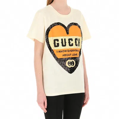 Gucci Printed Round Collar T-shirt In Neutral