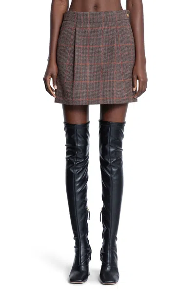 Chloé Pleated Mini Skirt In Check Wool