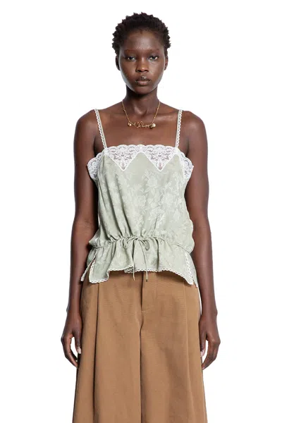 Chloé Women Silk Jacquard And Lace Drawstring Tank Top In Green