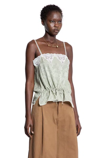 Chloé Women Silk Jacquard And Lace Drawstring Tank Top In Green