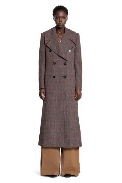 Chloé Long Double-breasted Coat In Check Wool