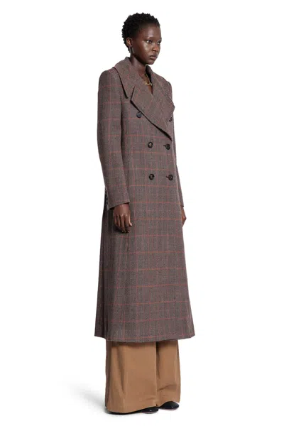Chloé Long Double-breasted Coat In Check Wool
