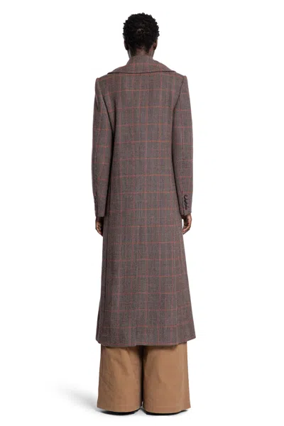 Chloé Long Double-breasted Coat In Check Wool