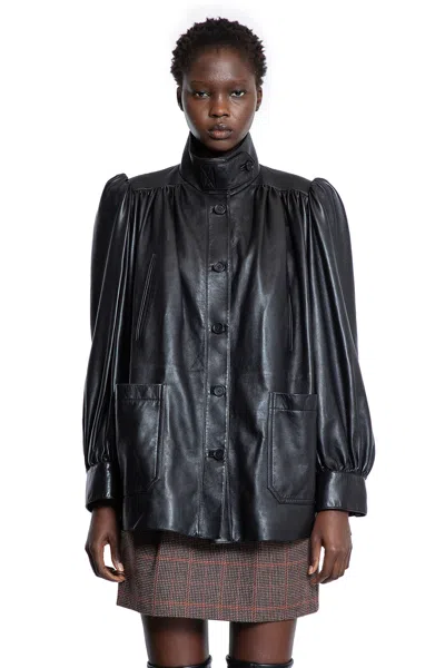 Chloé Puff-sleeve Plonge Leather Jacket In Black