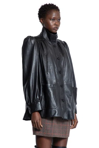 Chloé Puff-sleeve Plonge Leather Jacket In Black