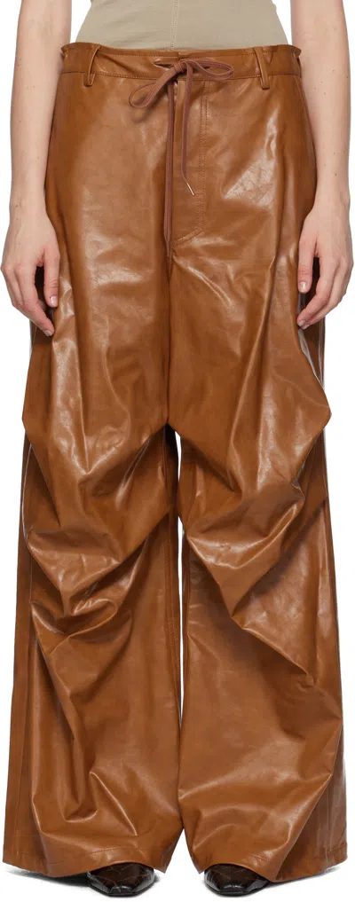 Mm6 Maison Margiela Brown Draped Faux-leather Trousers In Brown