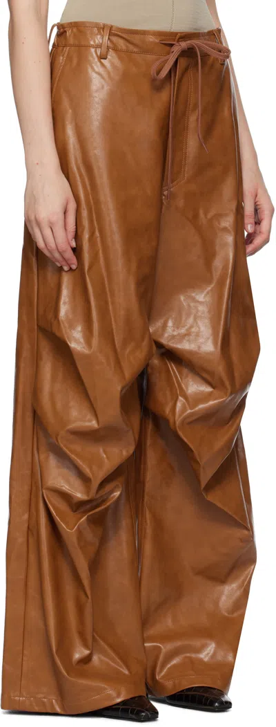 Mm6 Maison Margiela Brown Draped Faux-leather Trousers In Brown