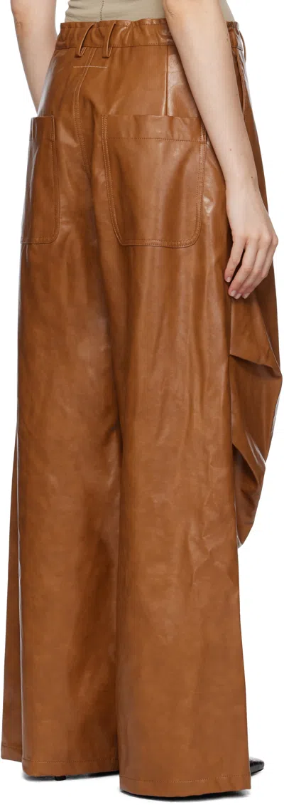 Mm6 Maison Margiela Brown Draped Faux-leather Trousers In Brown