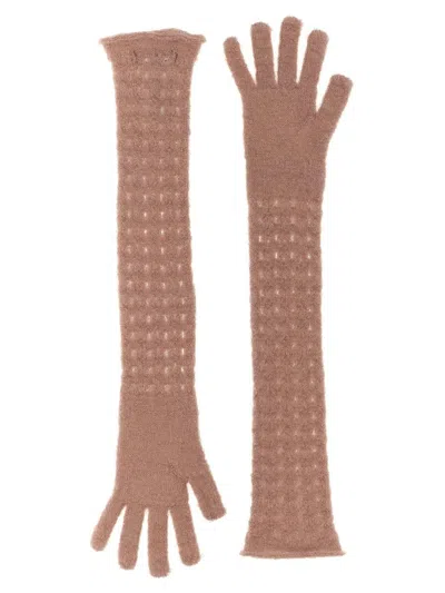 Fabiana Filippi Knit Gloves With Long Textured Design In Pink